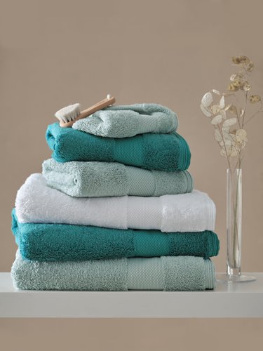 Набор полотенец для ванной 2 пр. Soft Cotton DELUXE хлопковая махра тёмно-зелёный, фото, фотография