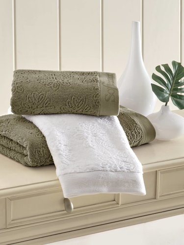 Набор полотенец для ванной 50х100, 75х150 Soft Cotton LEAF хлопковый микрокоттон белый, фото, фотография