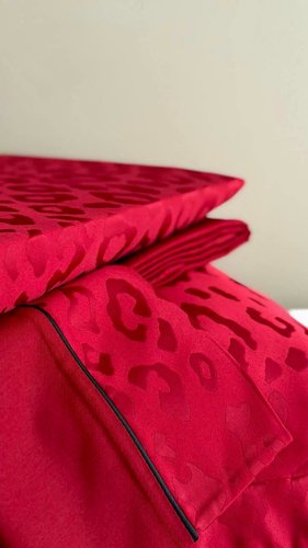 Постельное белье Tivolyo Home PANTHERA хлопковый сатин-жаккард бордовый евро, фото, фотография