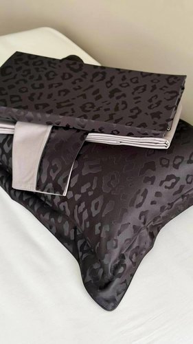 Постельное белье Tivolyo Home PANTHERA хлопковый сатин-жаккард чёрный евро, фото, фотография