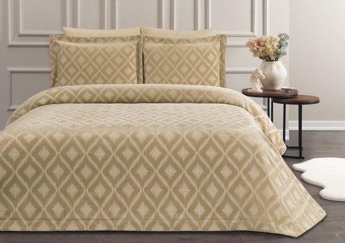 Покрывало Tivolyo Home VELVET хлопковый жаккард бежевый 260х260, фото, фотография