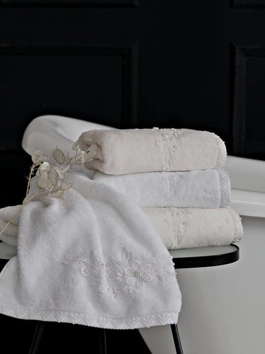 Набор полотенец для ванной 2 пр. Soft Cotton PERLA хлопковая махра экрю, фото, фотография