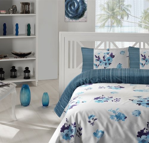 Постельное белье Altinbasak CREAFORCE LONA голубой 1,5 спальный, фото, фотография