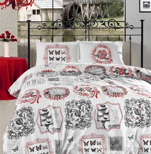 Постельное белье Altinbasak CREAFORCE FARFALLA красный 1,5 спальный, фото, фотография
