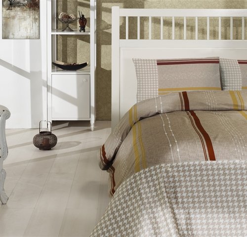 Постельное белье Altinbasak CREAFORCE GRIS коричневый 1,5 спальный, фото, фотография