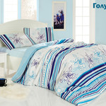 Постельное белье Altinbasak CREAFORCE LINE FLOWER голубой 1,5 спальный, фото, фотография