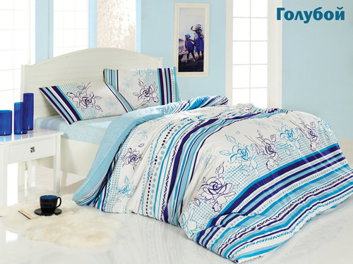 Постельное белье Altinbasak CREAFORCE LINE FLOWER голубой 1,5 спальный, фото, фотография