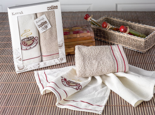 Набор полотенец Karna DROW COFFEE 50 х 60 см 2 шт. V2 50 х 60 см 2 шт., фото, фотография