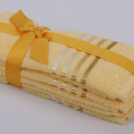 Подарочный набор полотенец для ванной 30х50 3 шт. Karna BALE хлопковая махра жёлтый, фото, фотография