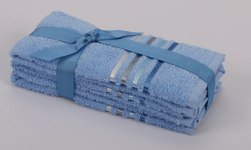 Подарочный набор полотенец для ванной 30х50 3 шт. Karna BALE хлопковая махра голубой, фото, фотография
