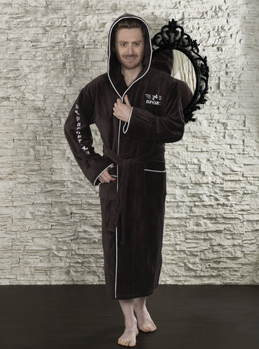 Халат Karna SPORT с капюшоном коричневый XL, фото, фотография