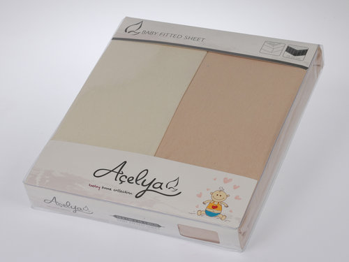 Набор простыней трикотажных Acelya кремовый+бежевый 70 х 130 + 15 см 2 шт., фото, фотография