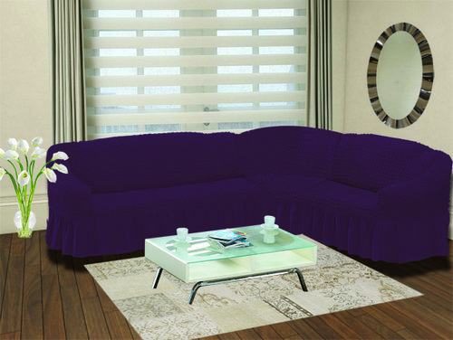 Чехол на диван угловой правосторонний 2+3 Bulsan фиолетовый, фото, фотография