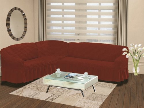Чехол на диван угловой левосторонний 2+3 Bulsan кирпичный, фото, фотография