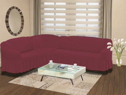 Чехол на диван угловой левосторонний 2+3 Bulsan фуксия, фото, фотография