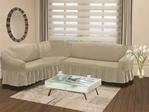 Чехол на диван угловой левосторонний 2+3 Bulsan кофейный, фото, фотография
