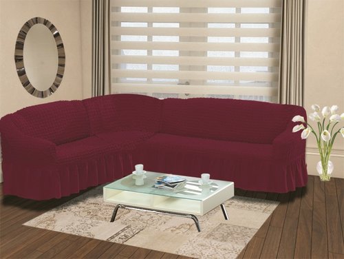 Чехол на диван угловой левосторонний 2+3 Bulsan бордовый, фото, фотография