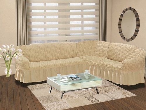 Чехол на диван угловой левосторонний 2+3 Bulsan натурал, фото, фотография