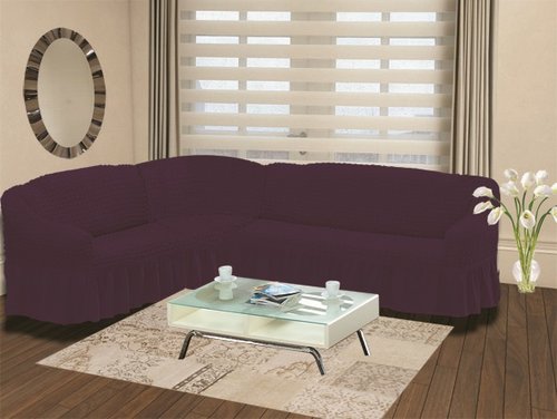 Чехол на диван угловой левосторонний 2+3 Bulsan фиолетовый, фото, фотография
