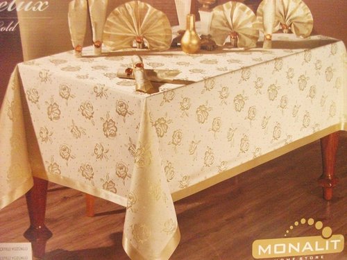 Скатерть Monalit DELUX 160х220 с салфетками, кольцами кремовый 160 х 220 см, фото, фотография