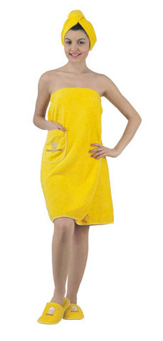 Набор для сауны женский Karna PARIS хлопковая махра жёлтый, фото, фотография