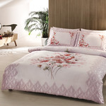 Постельное белье TAC SATIN DELUX CAROL бело-розовый 1,5 спальный, фото, фотография