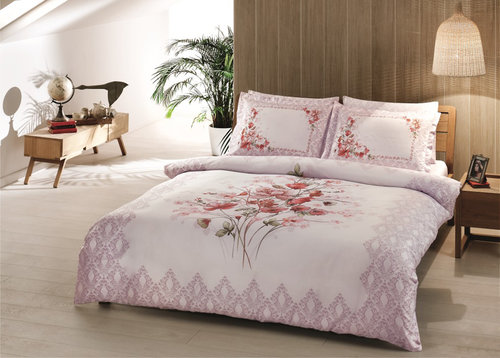 Постельное белье TAC SATIN DELUX CAROL бело-розовый 1,5 спальный, фото, фотография