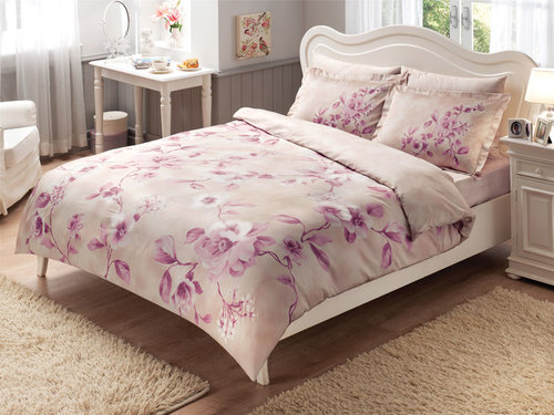 Постельное белье TAC SATIN MAGNOLOA розовый 1,5 спальный, фото, фотография