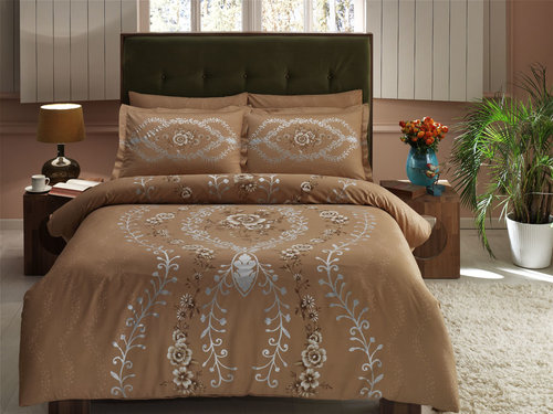 Постельное белье TAC SATIN LOUVRE коричневый 1,5 спальный, фото, фотография