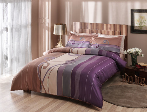Постельное белье TAC SATIN VESSA фиолетовый 1,5 спальный, фото, фотография