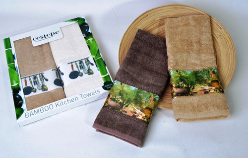 Полотенце Cestepe бамбук печатный 40х60 2 шт. коричневый+бежевый 40 х 60 см 2 шт., фото, фотография