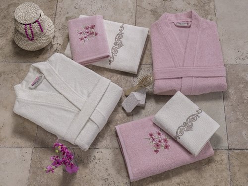 Набор халатов с полотенцами Altinbasak JEST розовый-кремовый 48-52, фото, фотография