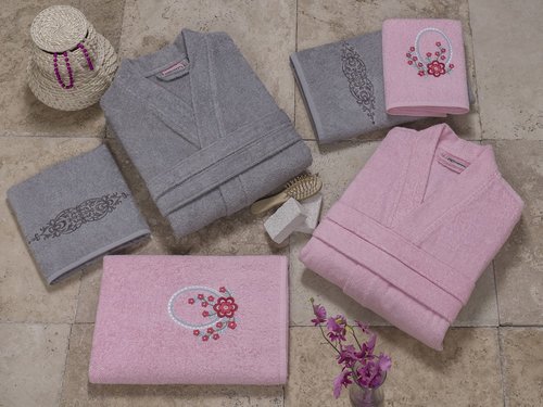 Набор халатов с полотенцами Altinbasak JEST розовый-серый 48-52, фото, фотография