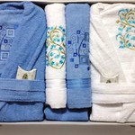 Набор халатов с полотенцами Nurpak BIOFLORES кремовый-голубой 48-52, фото, фотография
