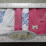 Набор халатов с полотенцами Nurpak BIOFLORES кремовый-брусничный 48-52, фото, фотография