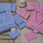 Набор халатов с полотенцами Nurpak BIOFLORES голубой-розовый 48-52, фото, фотография