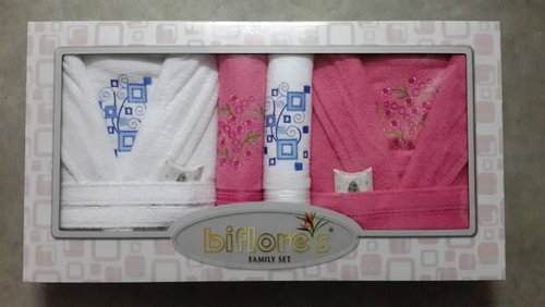 Набор халатов с полотенцами Nurpak BIOFLORES голубой-розовый 48-52, фото, фотография