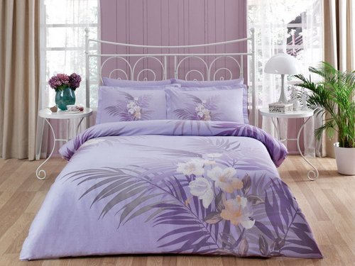 Постельное белье TAC SATIN DELUX CAROLINA лиловый евро, фото, фотография