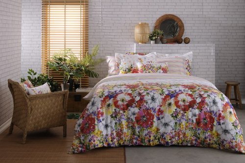 Постельное белье TAC SATIN DIGITAL FREESIA красный Евро, фото, фотография