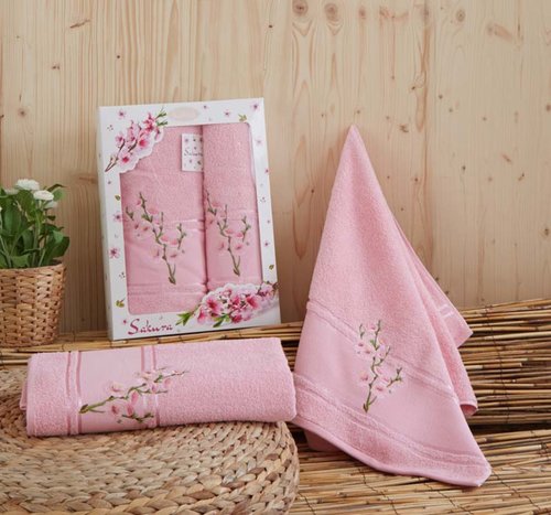 Набор полотенец Karna SAKURA розовый 50х90 70х140, фото, фотография