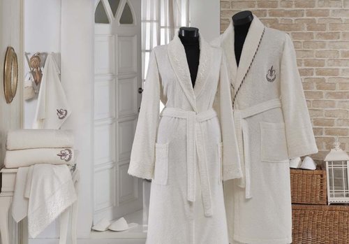 Набор халатов Gonca HAZAN кремовый-серый 48-50 50-52, фото, фотография
