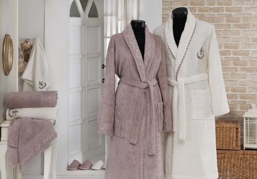 Набор халатов Gonca HAZAN кремовый-грязно-розовый 48-50 50-52, фото, фотография