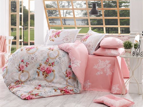 Постельное белье Hobby Home Collection CLEMENTINA хлопковый поплин розовый 1,5 спальный, фото, фотография
