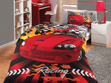 Детское постельное белье Hobby Home Collection CAR RACING хлопковый поплин красный 1,5 спальный, фото, фотография
