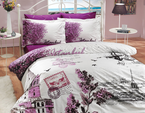 Постельное белье Hobby Home Collection ISTANBUL PANAROMA хлопковый поплин фиолетовый 1,5 спальный, фото, фотография