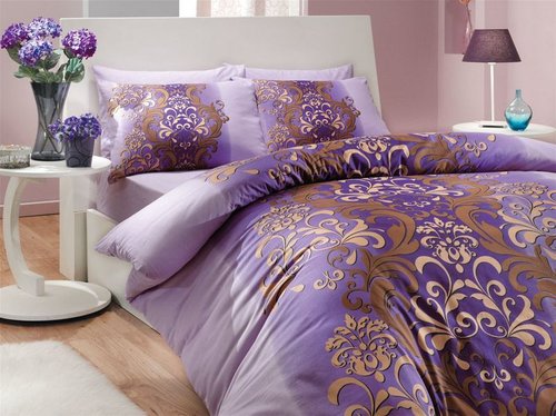 Постельное белье Hobby Home Collection ALMEDA хлопковый ранфорс фиолетовый 1,5 спальный, фото, фотография