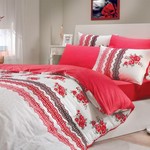 Постельное белье Hobby Home Collection CAMILA хлопковый ранфорс красный 1,5 спальный, фото, фотография