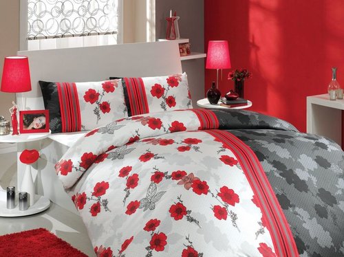 Постельное белье Hobby Home Collection LIANA хлопковый ранфорс красный 1,5 спальный, фото, фотография