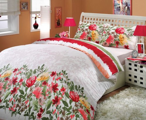 Постельное белье Hobby Home Collection LILIAN хлопковый ранфорс красный 2-х спальный, фото, фотография