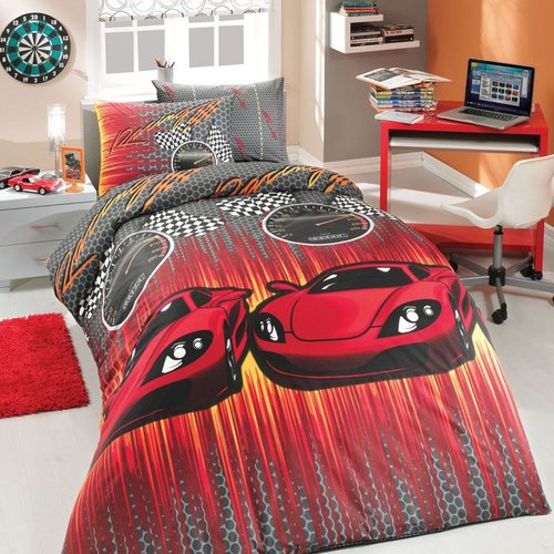Постельное белье подростковое Hobby Home Collection SPEED хлопковый ранфорс красный 1,5 спальный, фото, фотография